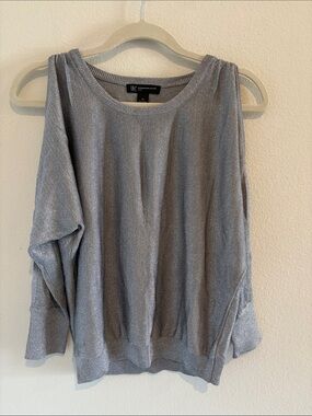 INC International Concepts shimmery Silver Blouse with cold shoulder sleeves